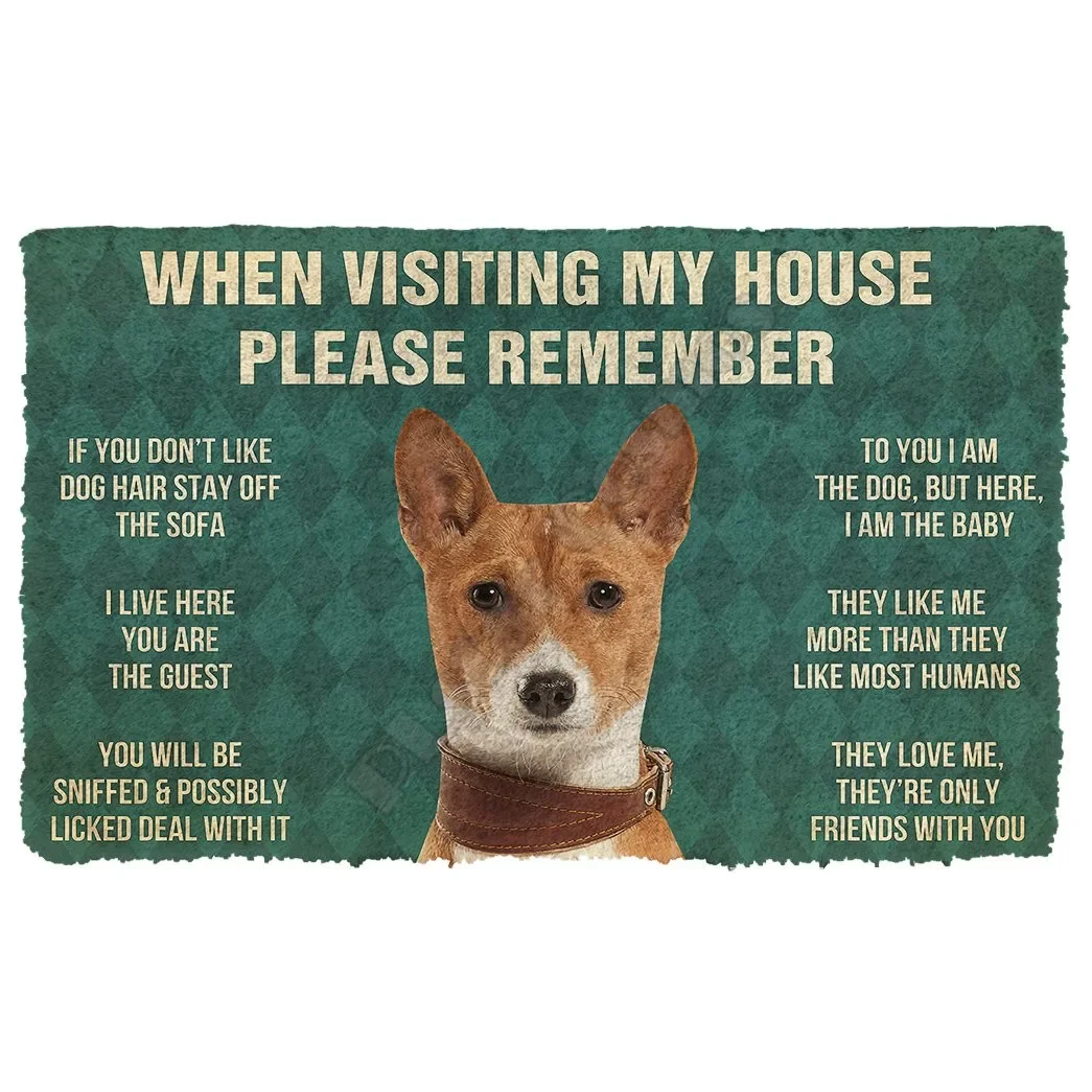 3D Please Remember Basenji Dogs House Rules Custom Doormat Non Slip Door Floor Mats Decor Porch Doormat