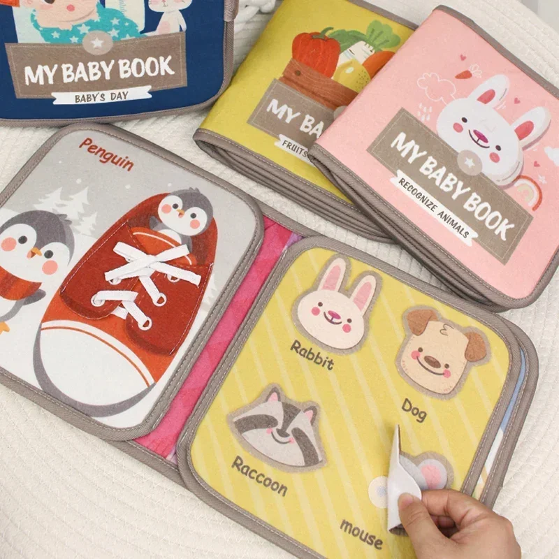 Quiet Book for Toddler Animal Cognitive Fabric Activity Busy Book Montessori Baby Book Toys Cloth Crinkle Books for Babies 6 12M