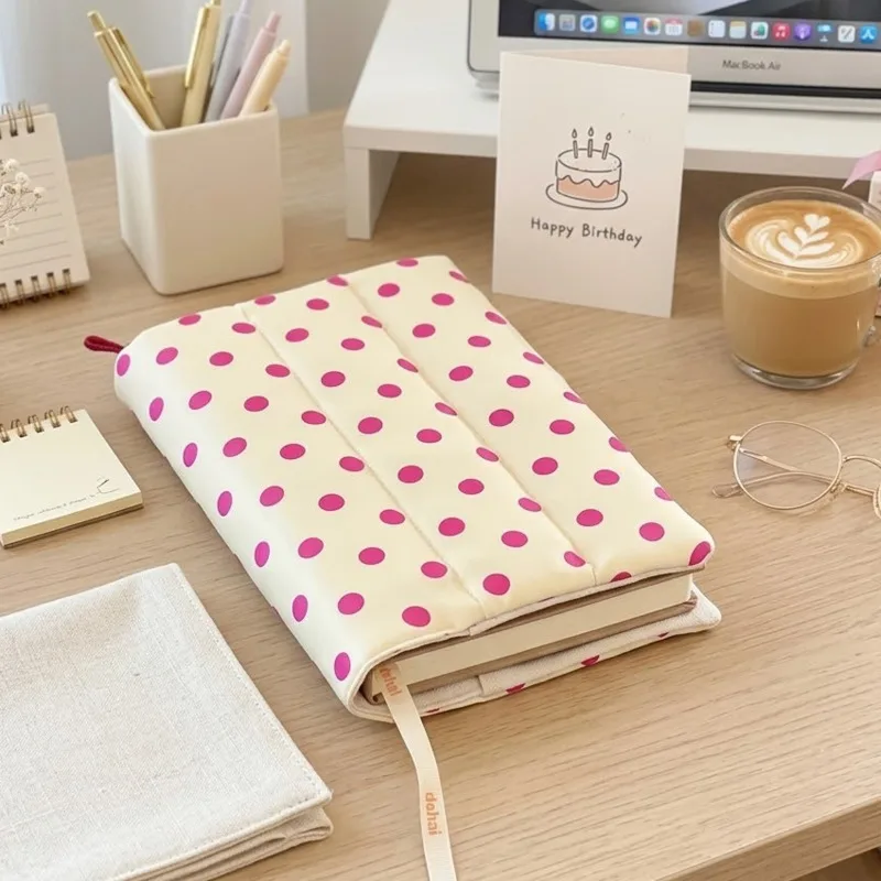 Quilted Polka Dot Fabric Book Decor Cover For Notebook Journal Diary Sleeve Korean Ins For Teens Women Study Desk Birthday Gift