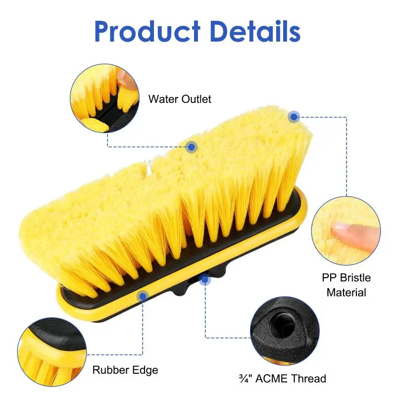Car Wash Brush Head 10 Inch Scrub Brush Attachment For Outdoor & Scrubbing Brush For Long Handle Extension Pole