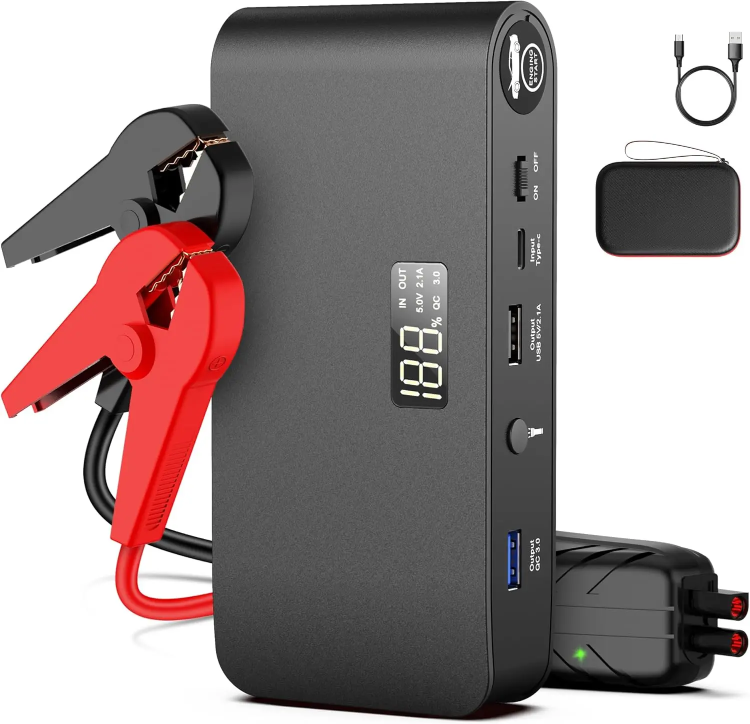 

4000A 16000mAh Car Battery Jump Starter with USB QC3.0 PD18W Fast Charging, SOS LED for Emergency Use