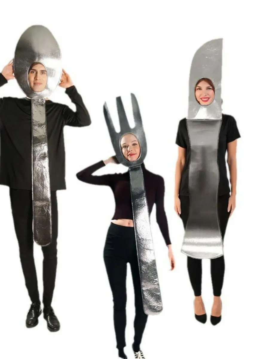 

Новый Хэллоуин Пара Забавные Мужчины Женщины Обеденная Посуда Маскарад Танцевальный Сценический Костюм Косплей Одежда