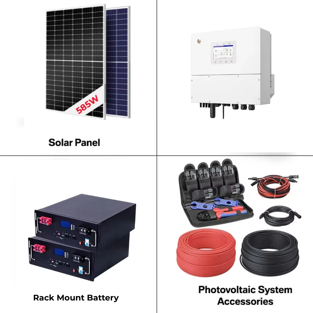 High Power Complete Set 15kW 30kWh Solar Energy System High Voltage Inverter Rack Mount Battery Solar Panel