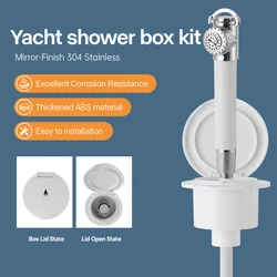 Stainless Steel Recessed Transom Shower Box with Pull-Out Shower Head – for Speedboats, Yachts, and Marine Use
