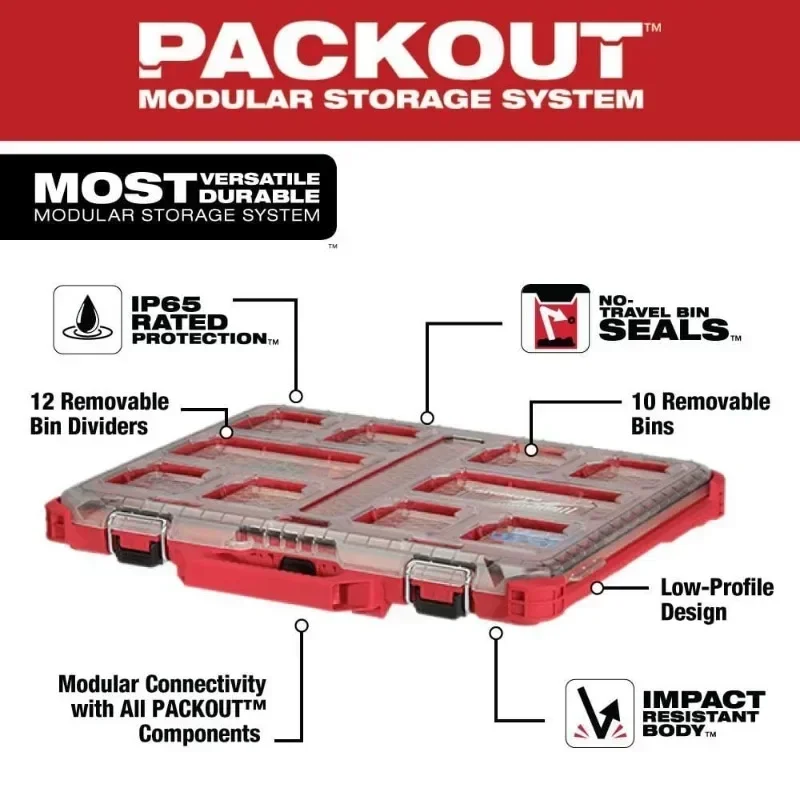 Milwaukee PACKOUT™ Low-Profile Organizer Power Tool Accessories MILWAUKEE Drill Bits Storage Box 48-22-8431