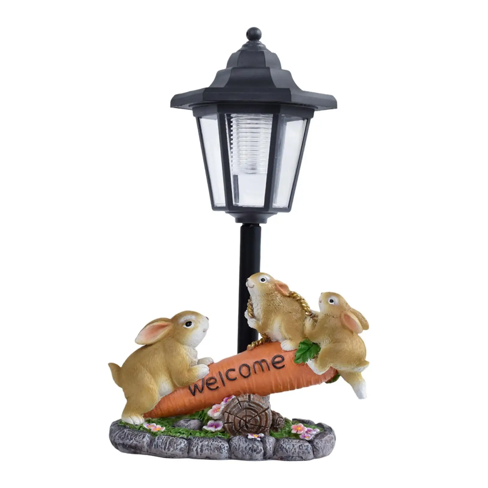 Garden Ornament Rabbit Solar Light Resin Statue Charming Carrot Figure Modern Decorative Sculpture for Outdoor Yard