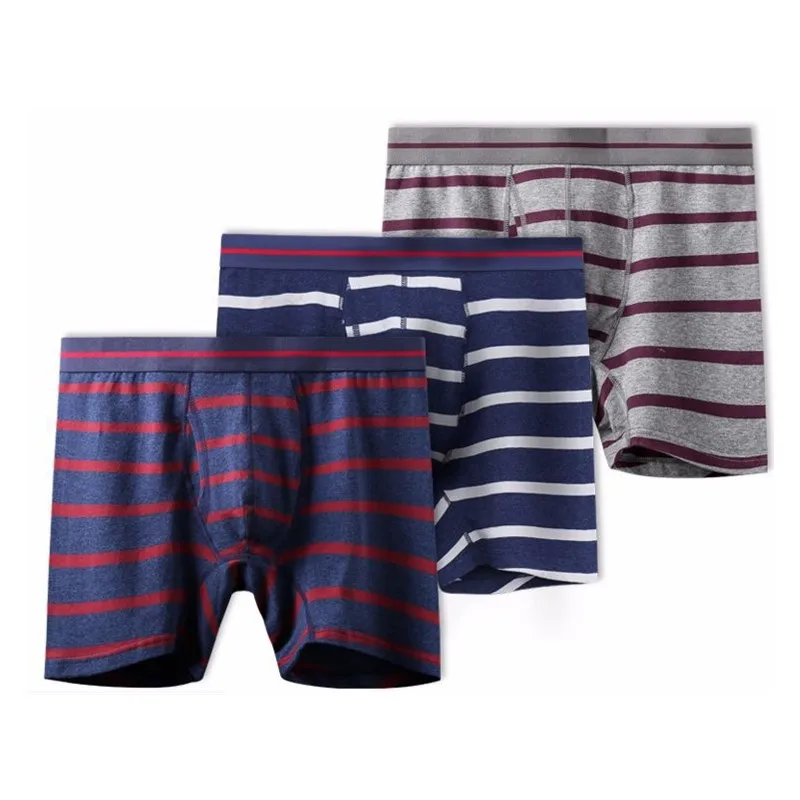 fashion Big yards men\'s boxers Full Cotton Lycra Man Lengthen Straight Angle stripe Underpants