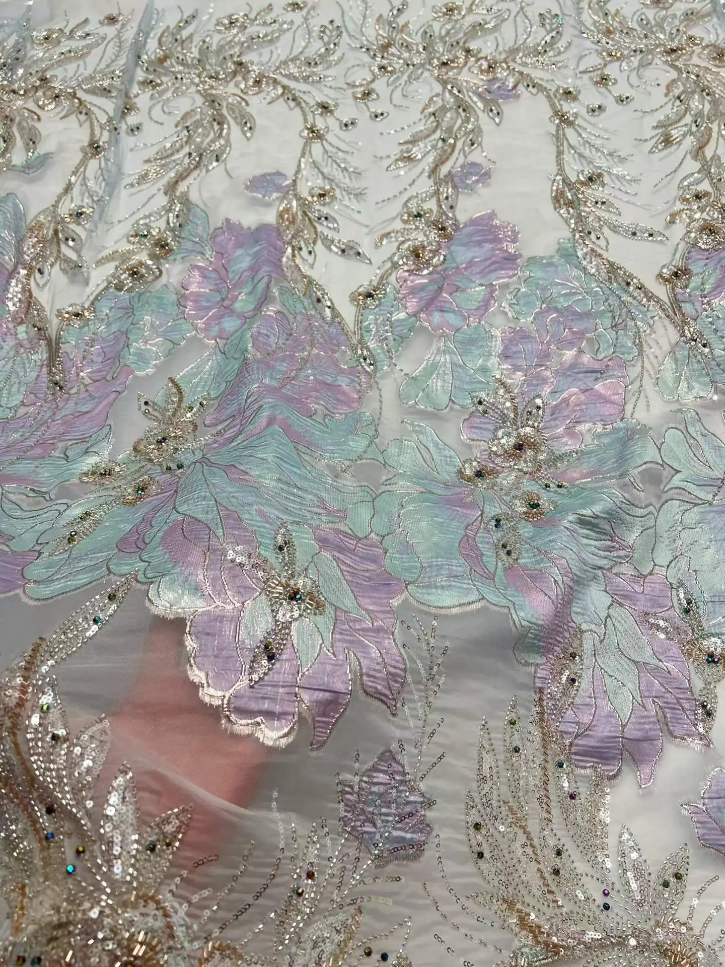 Popular African Sequin Beaded Jacquard Lace Fabric Gilded French Lace Fabric  Brocade Lace Fabric for Wedding Party Dress 3243