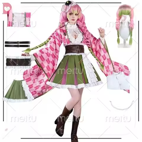 2024 Kanroji Mitsuri Cosplay Kostuum Voor Vrouwen Meisjes Verjaardag Volwassen Anime Outfit Pruik Riem Halloween Cos Kimono Pak