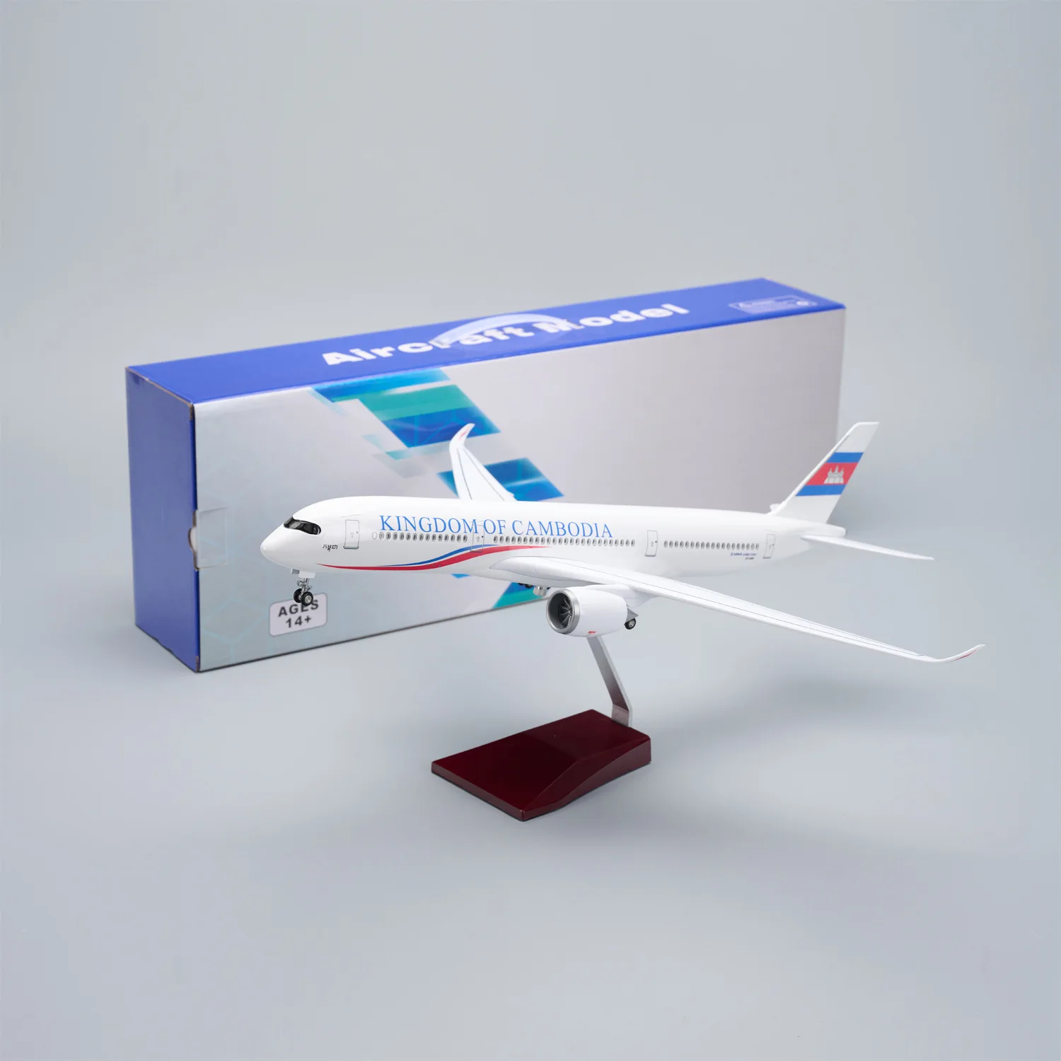 Cambodia A350 Airways 47cm airplanes Model Resin Diecast Scale with Landing Gear Wheels Light(Touch or Sound Control)