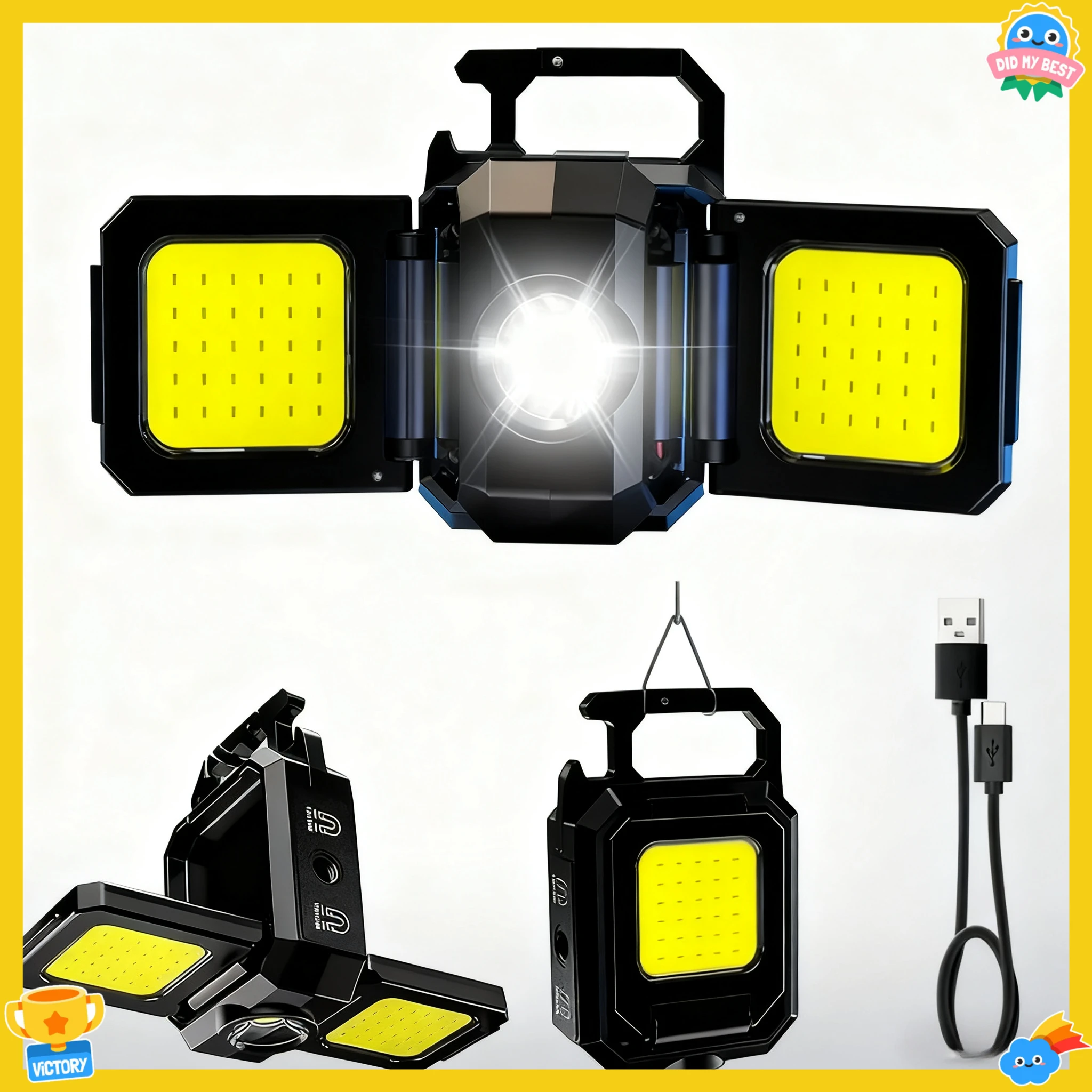 مصباح يدوي سلسلة مفاتيح COB ساطع، مصباح عمل صغير قابل لإعادة الشحن، مصباح جيب مغناطيسي محمول للتخييم والصيد والمشي لمسافات طويلة في حالات الطوارئ