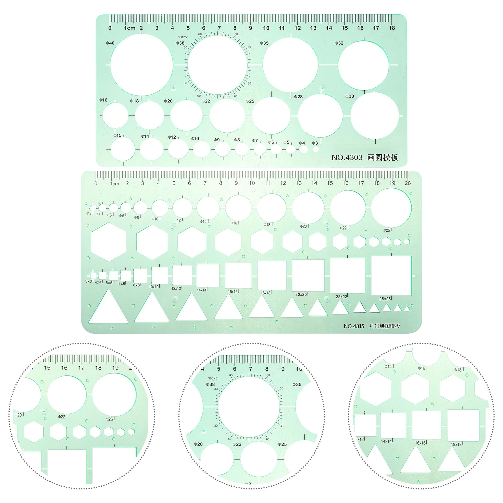 

2Pcs Circular Drawing Rulers Versatile Plastic Template for Students Architecture Engineering Drafting Measurement Supplies