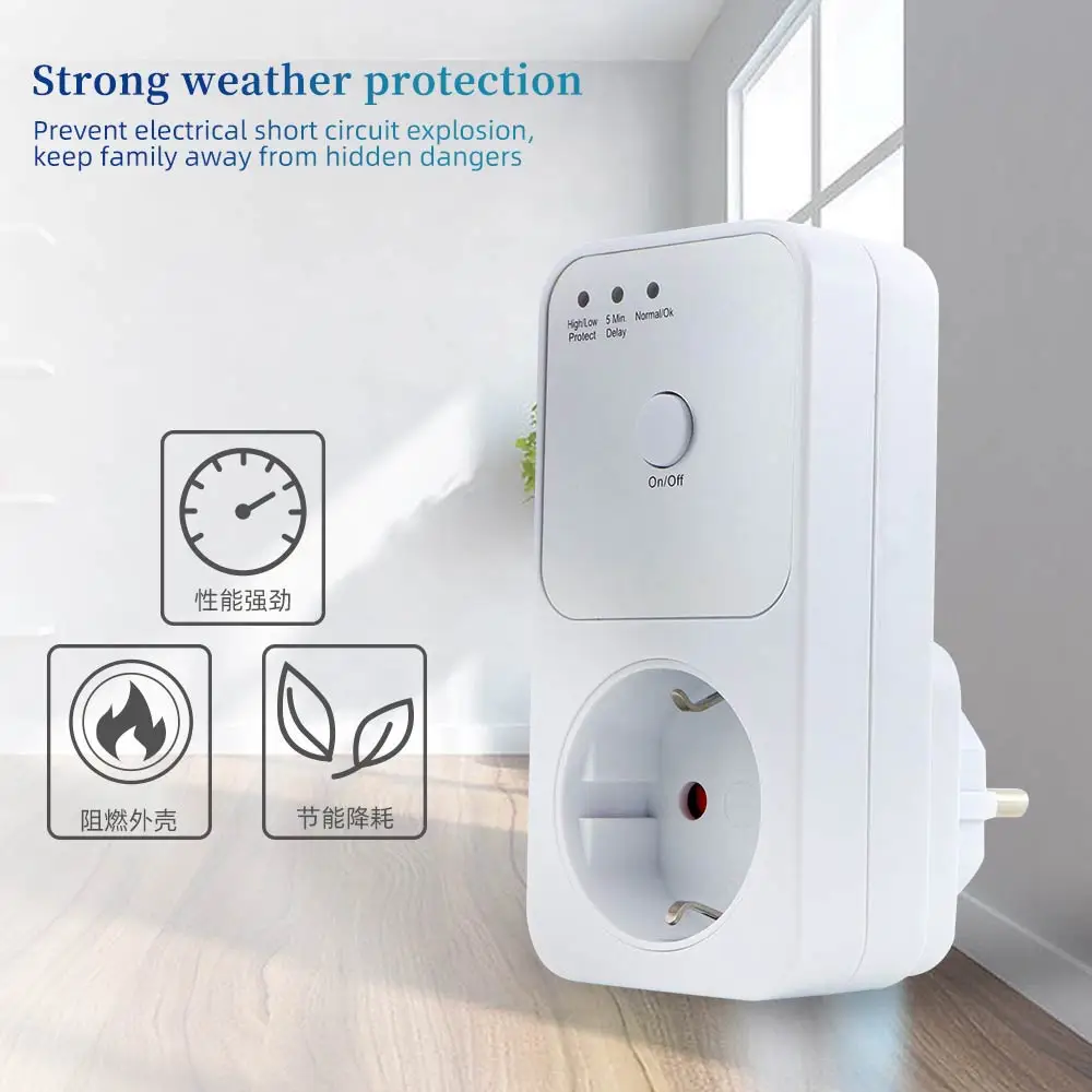 Automatic Voltage Protector Socket Switcher VAC 220V Power Surge Safe Protector EU Plug Socket Voltage Safe Refrigerator Protect