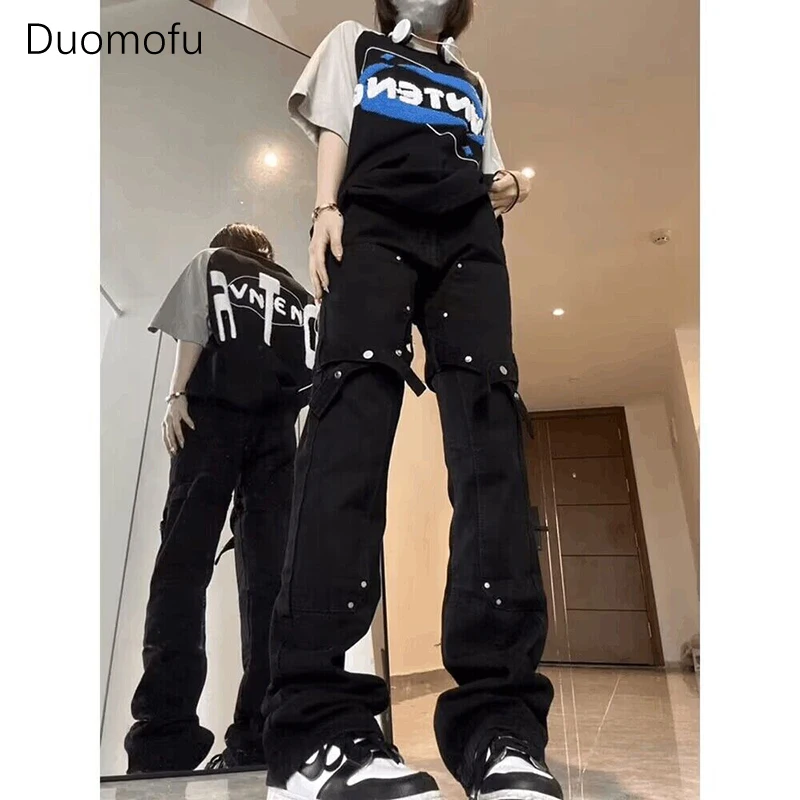 

Duomofu Gothic Emo Alt Pants Women Hippie Baggy Trousers Mom Punk Black Cargo Pants Y2k Academic Dark Clothes Jeans for Women