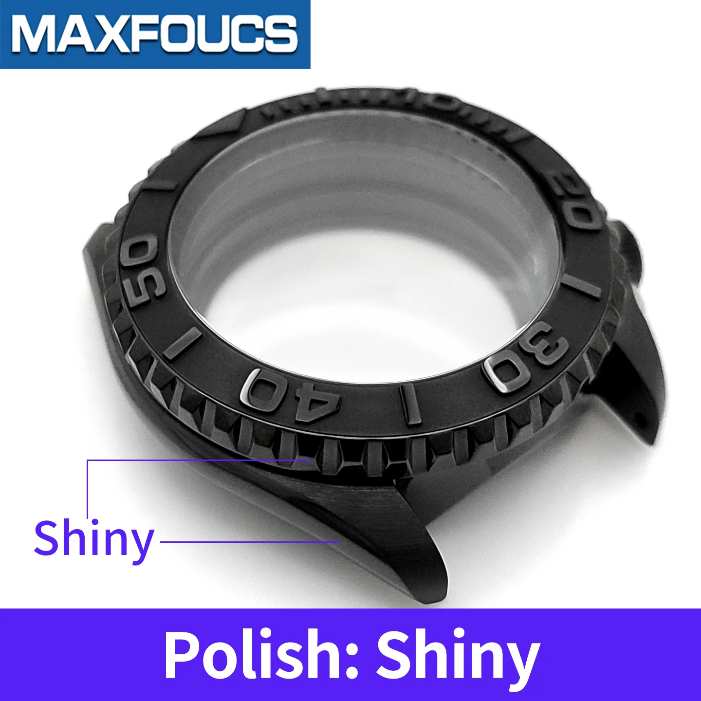 Schwarzes SKX Classic Shiny Uhrengehäuse mit 4-Uhr-Krone, Edelstahl-Finish, MOD NH35 NH36 4R36, Saphirglas, kundenspezifische Teile – Detail 6