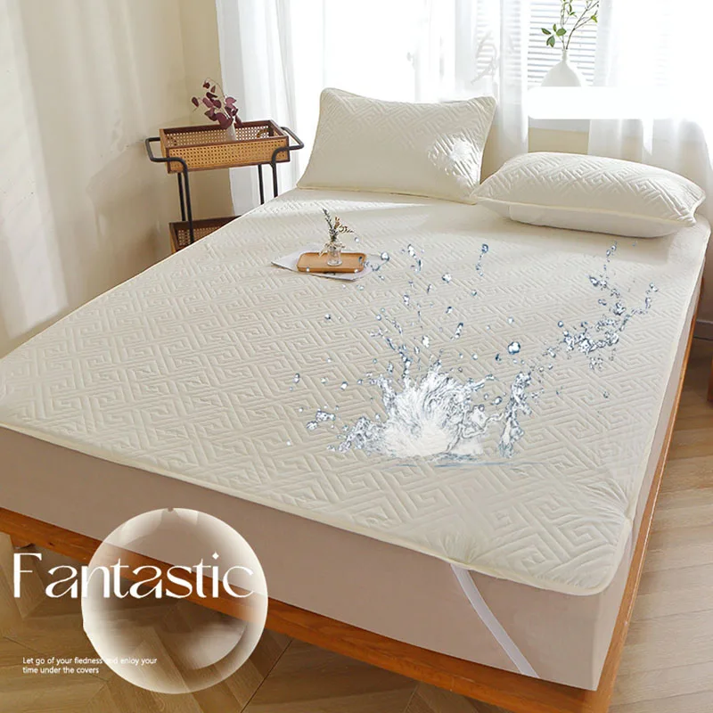 Solid Color Printed Waterproof Mattress Four Seasons Thin Quilted Bed Pad for Home Skin-Friendly Non-Slip Sheets with Straps