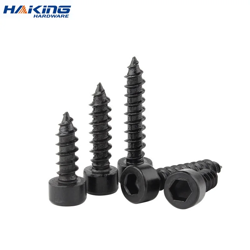 10pcs/lot M2 M2.6 M3 M3.5 M4 M5 M6 Hex Hexagon Socket Cap Head Self Tapping Screw 8.8 Grade Black Carbon Steel Allen Head Screw