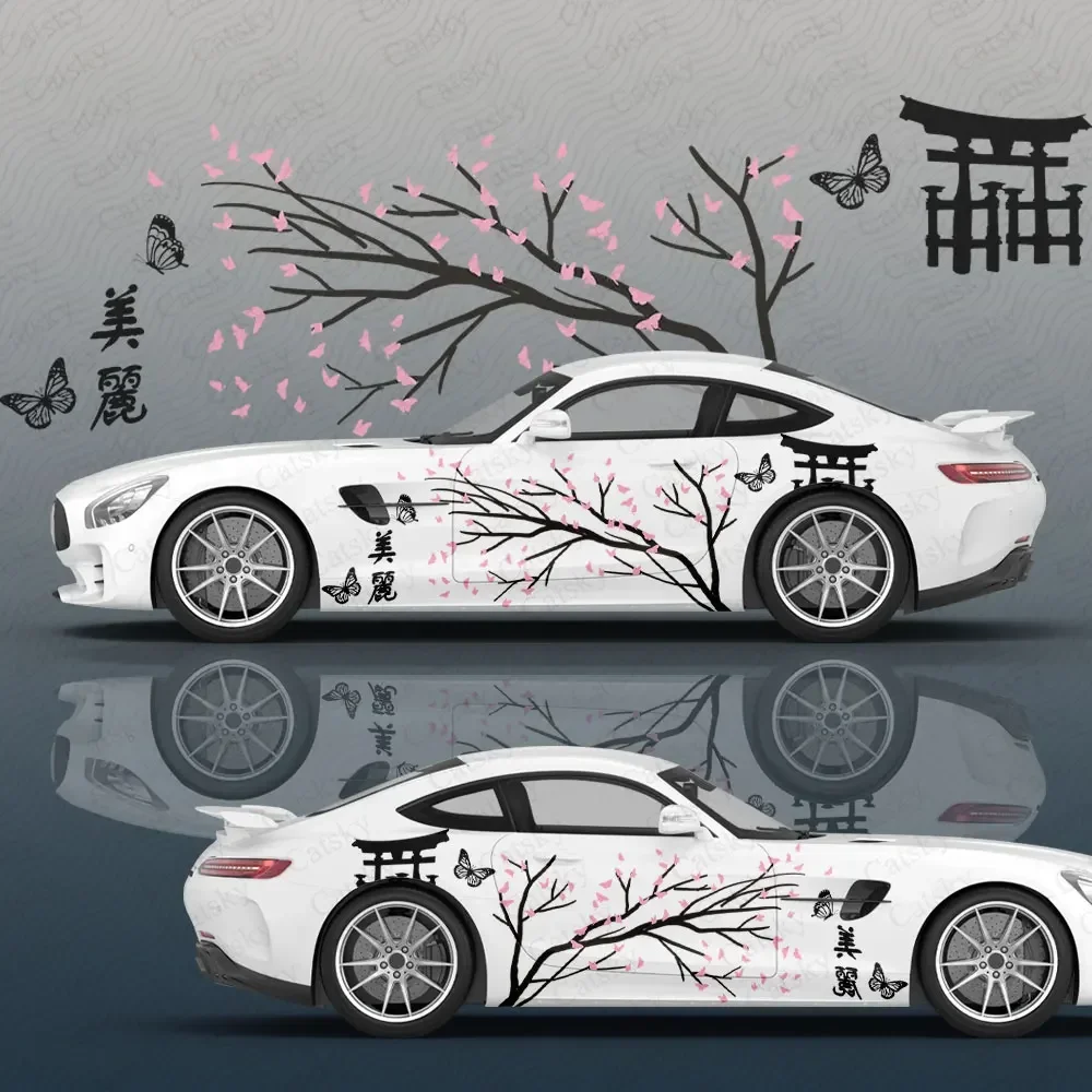 flower butterfly sakura Car Decal Protective Film Vinyl Itacar Racing Side Graphics Wrap Accessories Spray Paint auto Stickers