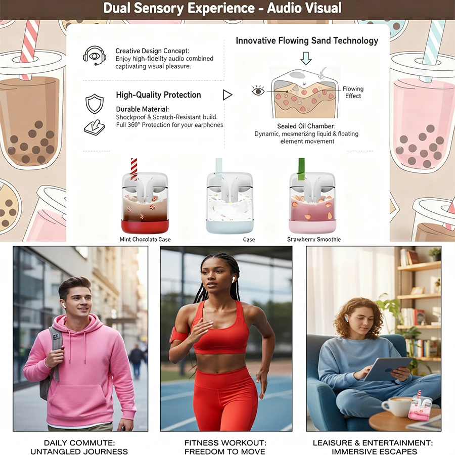 الإبداعية السائل فقاعة فنجان شاي تحت عنوان TWS سماعات بلوتوث تتدفق الرمال تصميم كوب المشروبات سماعات الأذن بطارية طويلة HiFi الصوت #4
