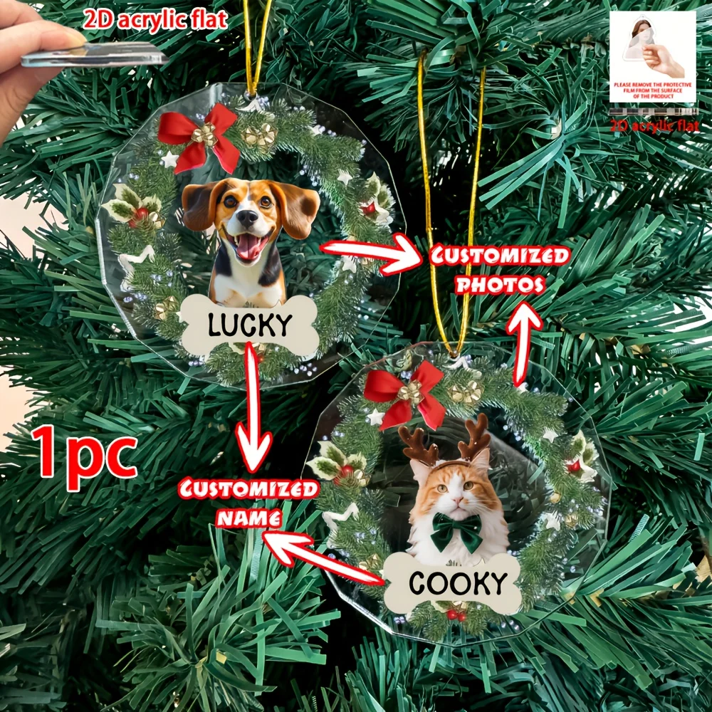 1pc/3pcsCustom Christmas pendants, ornaments, and wreaths, personalized with pet photos and names, featuring unique irregular sh