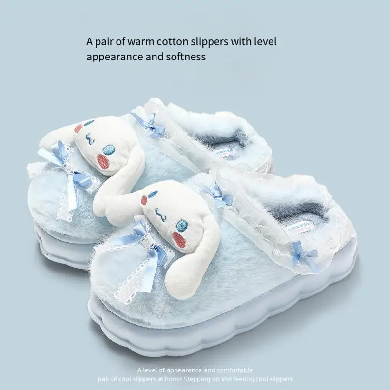 

Симпатичные Тапочки из хлопка Hello Kitty Sanrios Cinnamoroll, милые противоскользящие домашние шерстяные тапочки для родителей и детей, зима