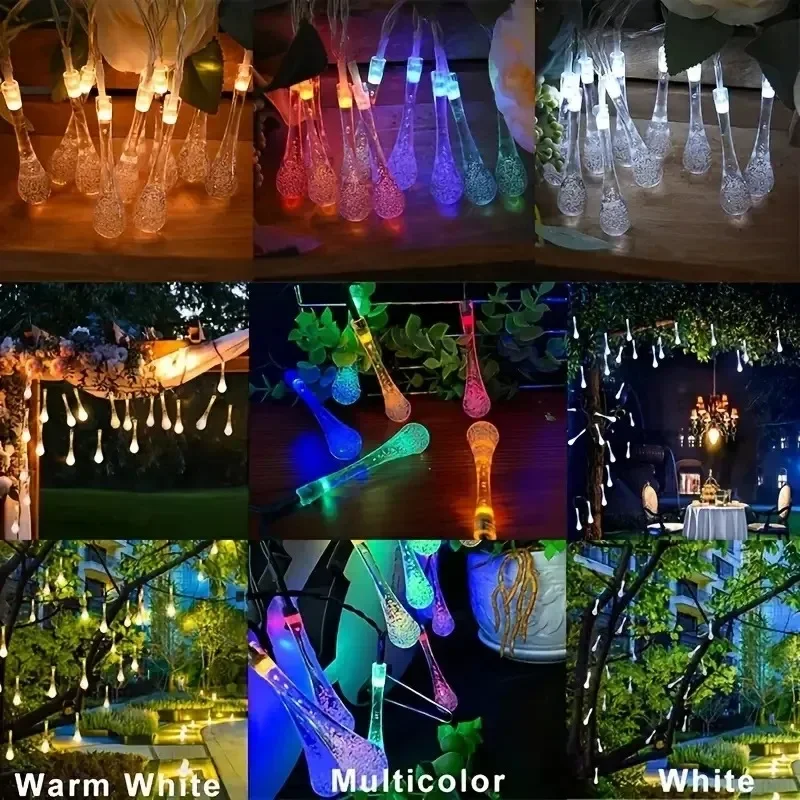 أضواء قطرة المطر الشمسية في الهواء الطلق أضواء الدمعة الشمسية في الهواء الطلق 8 وضع لشجرة عيد الميلاد هالوين أضواء ديكور حديقة الفناء الشمسية #3