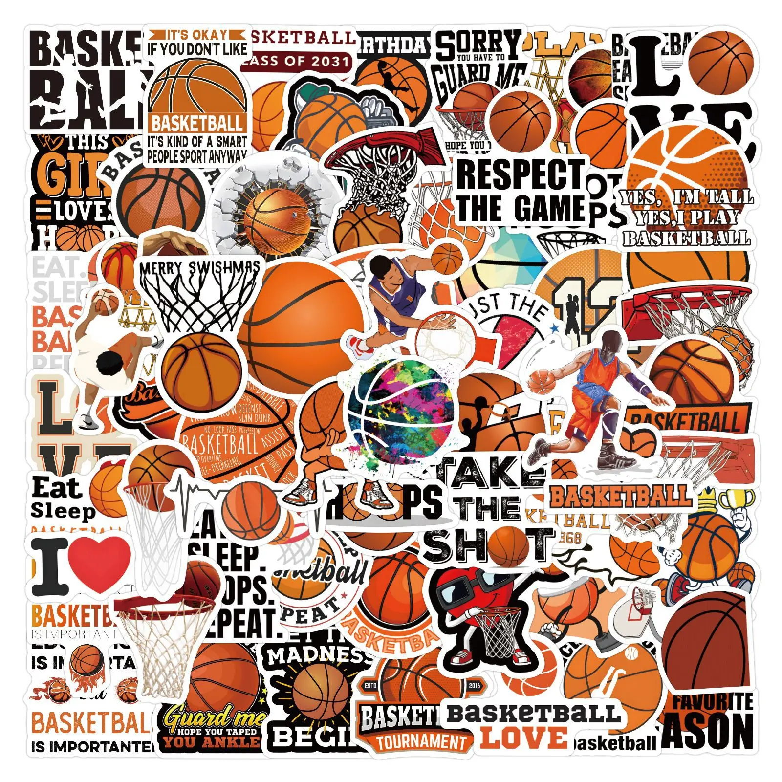 

60/120PCS Cool Basketball Stickers Sports Basketball LOVE English Cartoon Style Decorative Notebook Waterproof Stickers Kids Toy