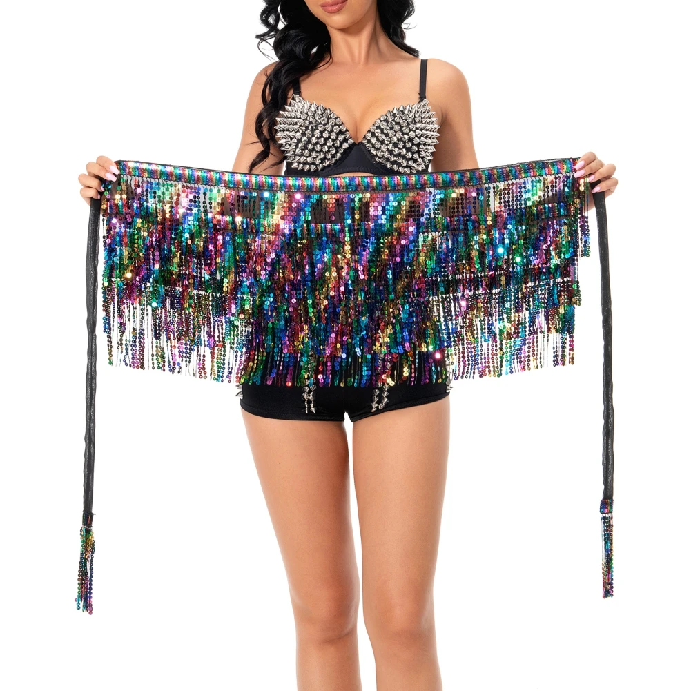 Stage Costume Women Sequin Fringe Sequin With Sparkly Fringe Hoop Skirt  Belly Dancing