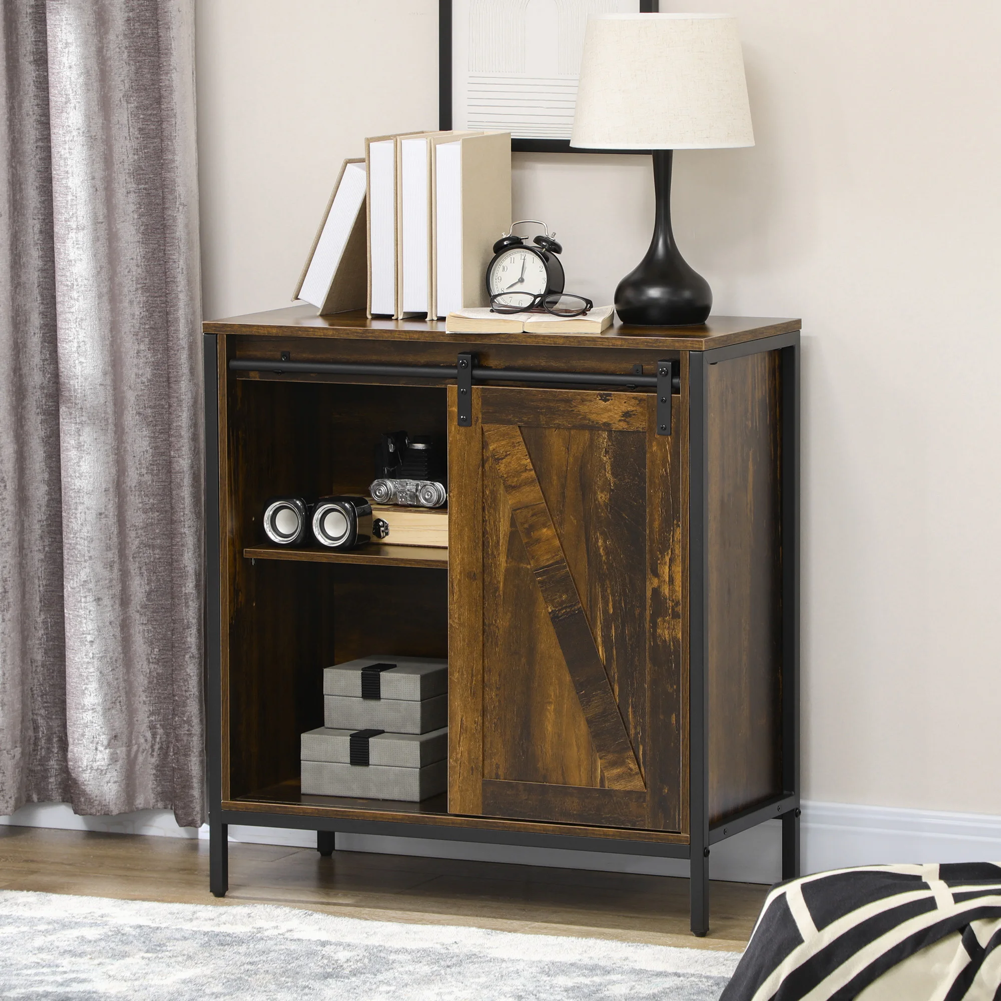 

Homcom Buffet Cabinet Farmhouse Sideboard W/ Adjustable Shelf Rustic Brown