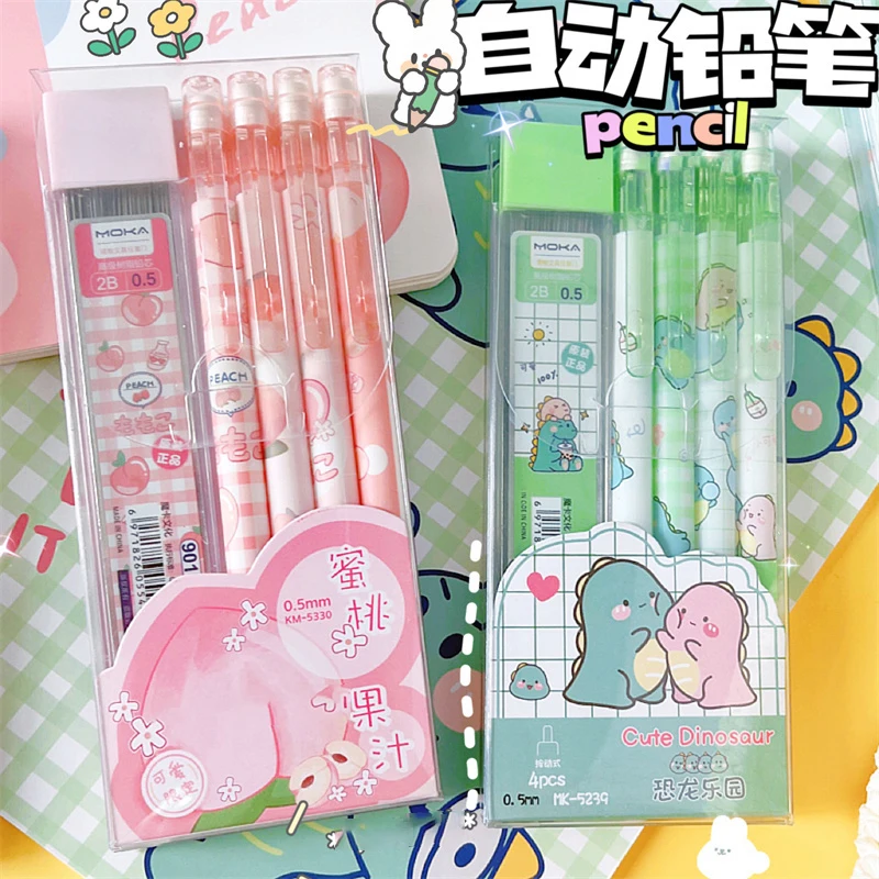 

4/6pcs 0.5mm Mechanical Pencils Kawaii Automatic Pencils with Erasers Korean Stationery Cute Pencils School Office Press Pens