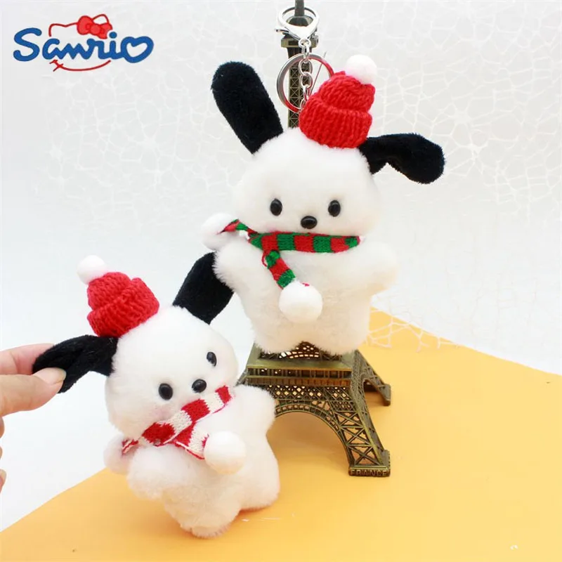 2025 Sanrio Christmas Pochacco Anime Doll Keychain Kawaii Children Plushie Toys Scarf Pochacco Pendant Keyring Christmas Gifts