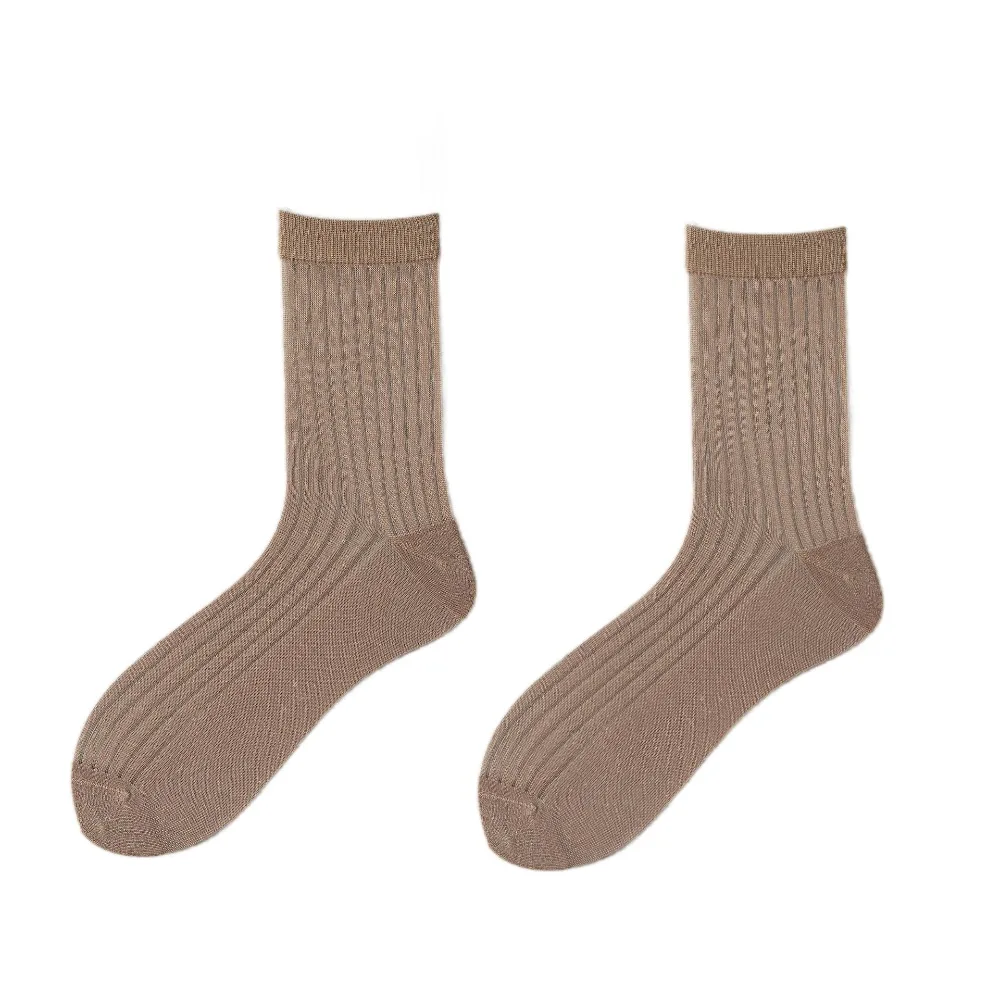 

Elastic Solid Color Business Socks Men Mesh Thin Stripe Mid-calf Socks Men Summer Soft Men Tube Socks Daily