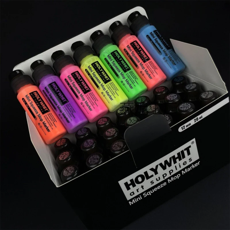 Pena aliran grafiti Mini 12mm/20ml, pena tanda tangan ujung bulat tahan air dengan tinta perlengkapan seni neon pena tanda tangan