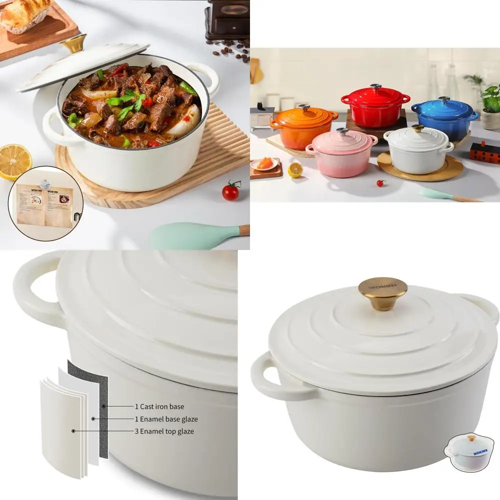 

Heavy-Duty Enameled Cast Iron Dutch Oven, 4 Quart, Creamy White, Ideal for Baking, Braising, Stews, Roasting, Oven Safe up to 50