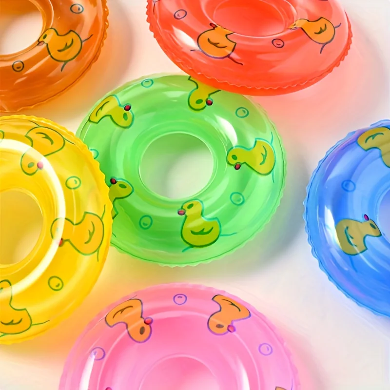 10Pcs Mini Swimming Rings Baby Toys Fun Water Play Adorable Bath Toys Quaint Yellow Duck Designs Pool Games Toys for 0-36 Month