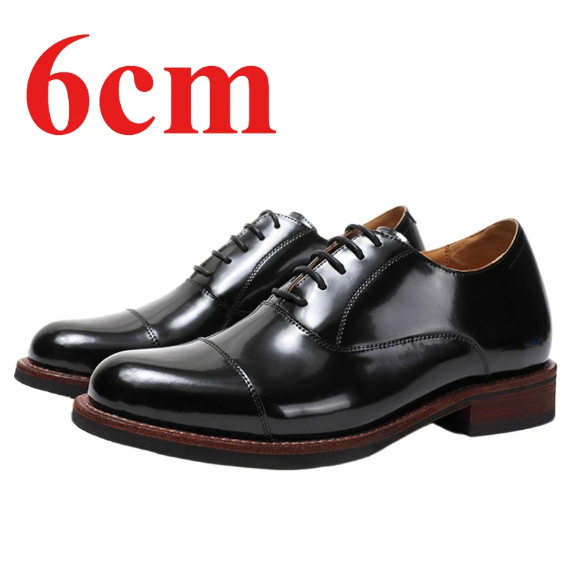 

British Hand Sewn Shoes for Men Invisible Height Increase 6cm Goodyear Genuine Leather Casual Elevated Wedding Men's Dress Shoes