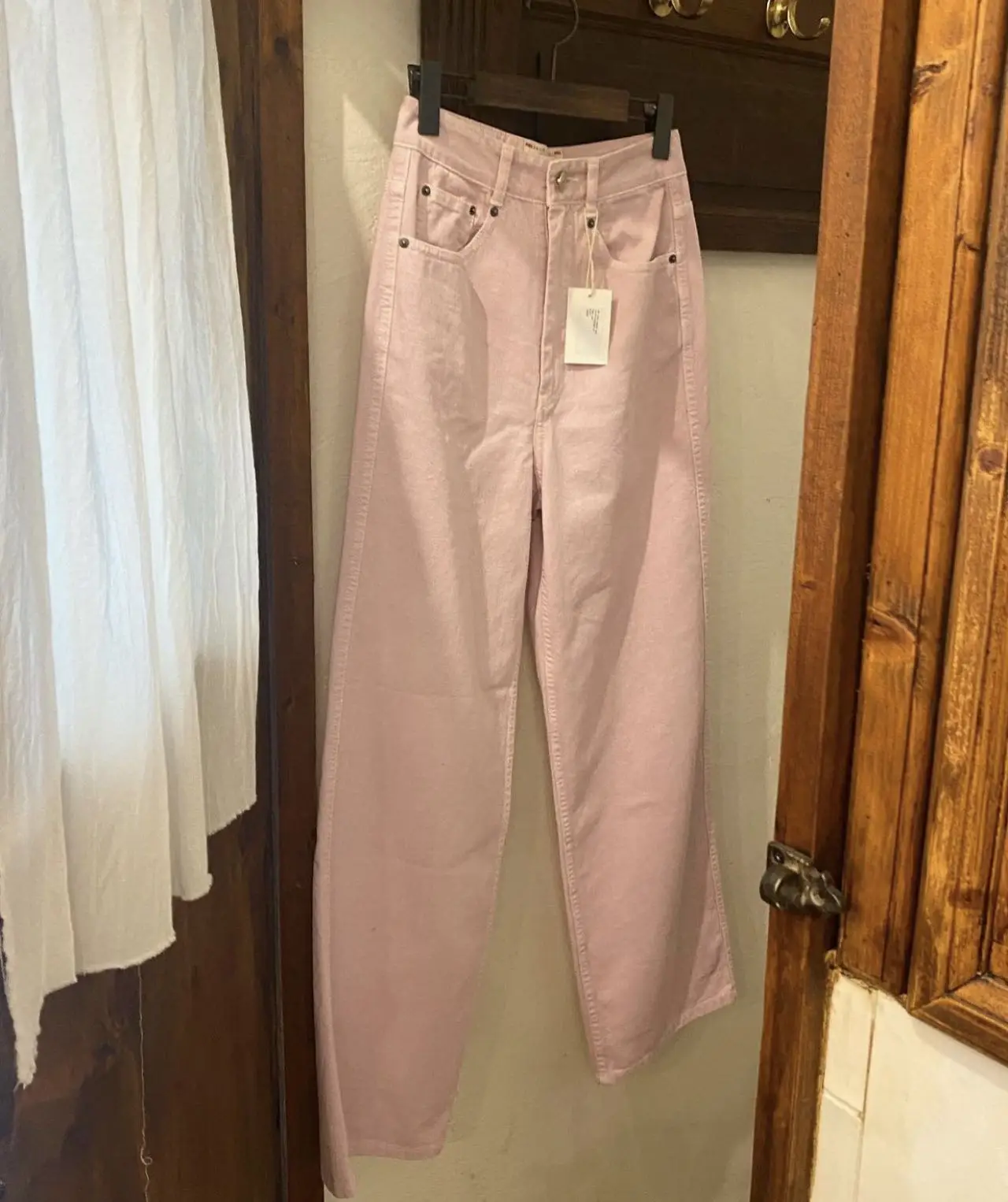 Unikatowe spodnie jeansowe SEI Vintage z wysokim stanem, luźnym krojem, różowe, z prostymi nogawkami, codzienne długie spodnie, spersonalizowane damskie jeansy.