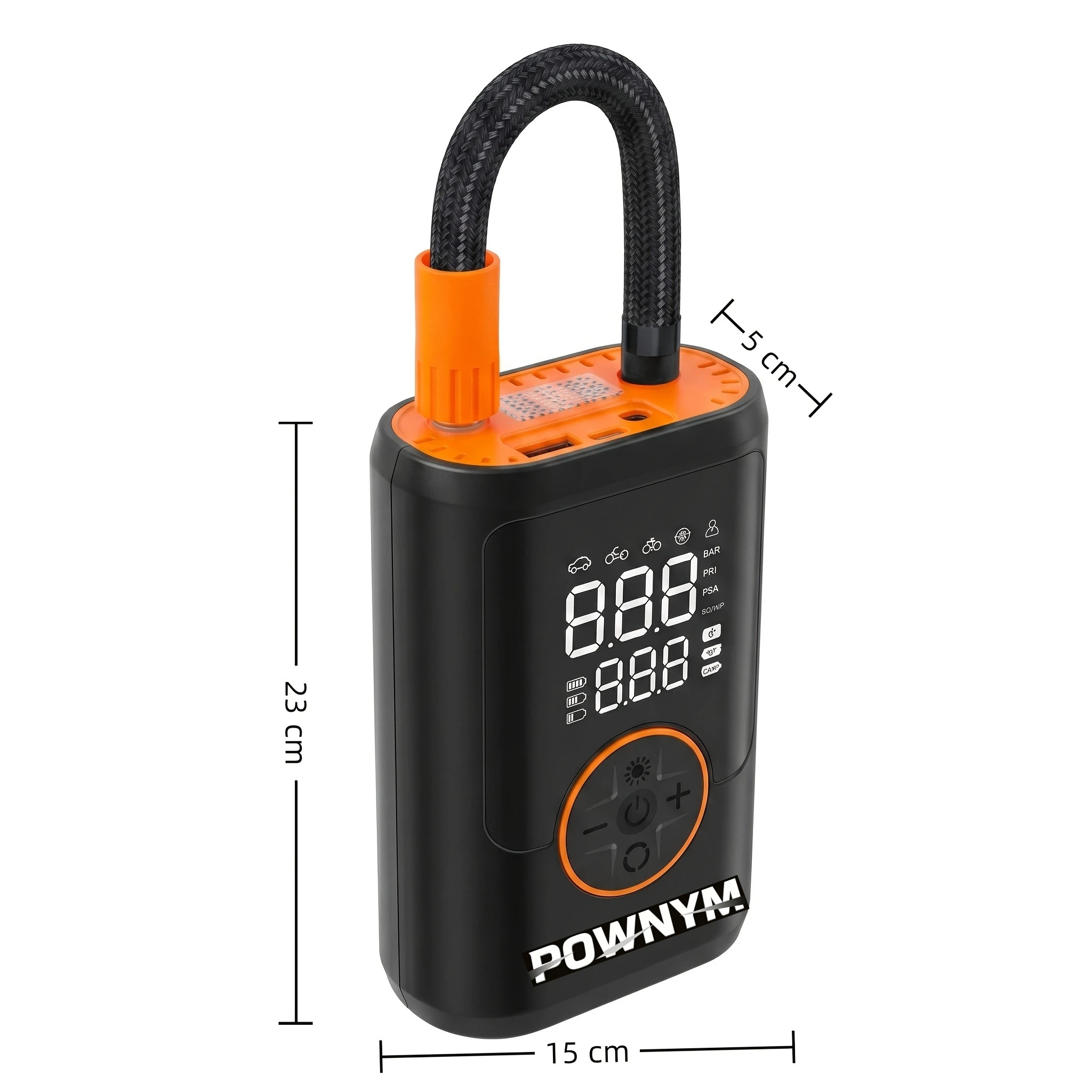 POWNYM Wireless Tire Inflator Air Compressor, Portable 2-in-1 Jump Starter with Digital Pressure Gauge, LED Light & Multi Nozzles for Car Motorcycle Bike Sports Balls