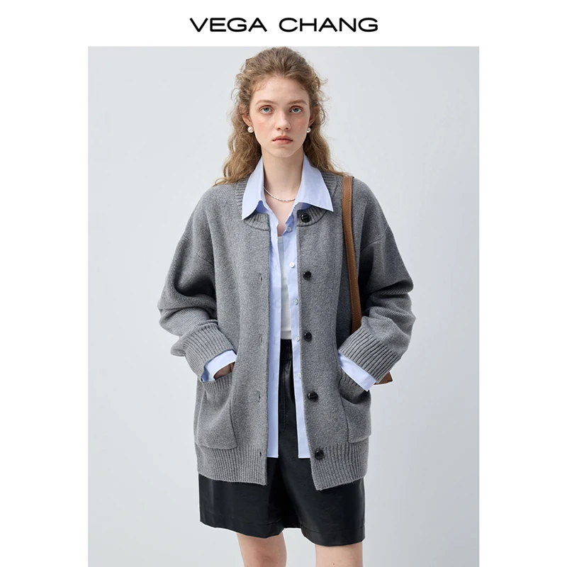 

Vega Chang Wool Knitted Cardigan for Women 2026 New Spring Loose and Lazy Style Sweater