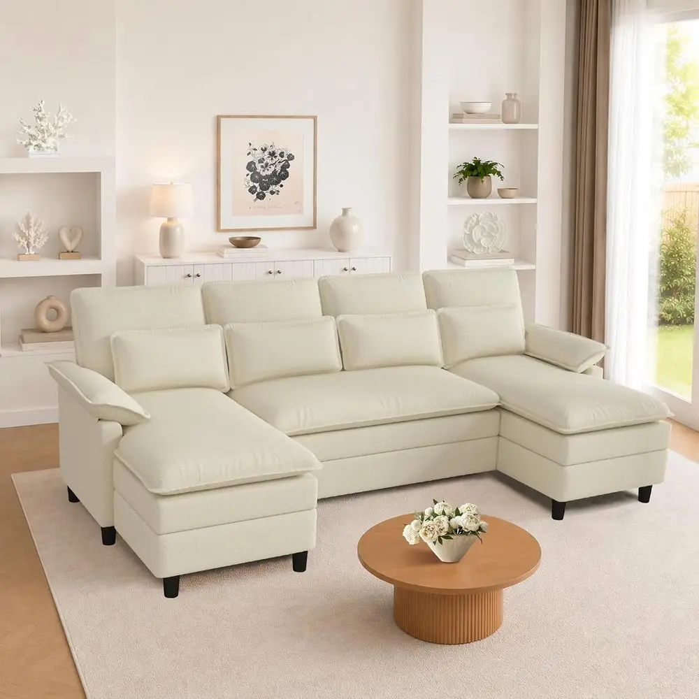 

105" haped Cloud Couch Sectional, 4 Seat Home Soa Living Room, Comy Couches with Storage Ottoman, Double Layer Cushion ular Soas