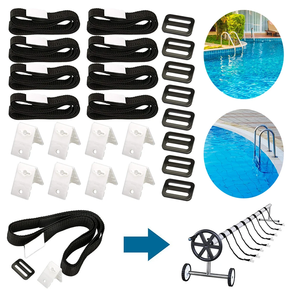 8Pcs Pool Cover Straps Solar Blanket Cover Reels Straps Solar Blanket Reel Strap Buckle Fastener Kit for Inground Swimming Pools