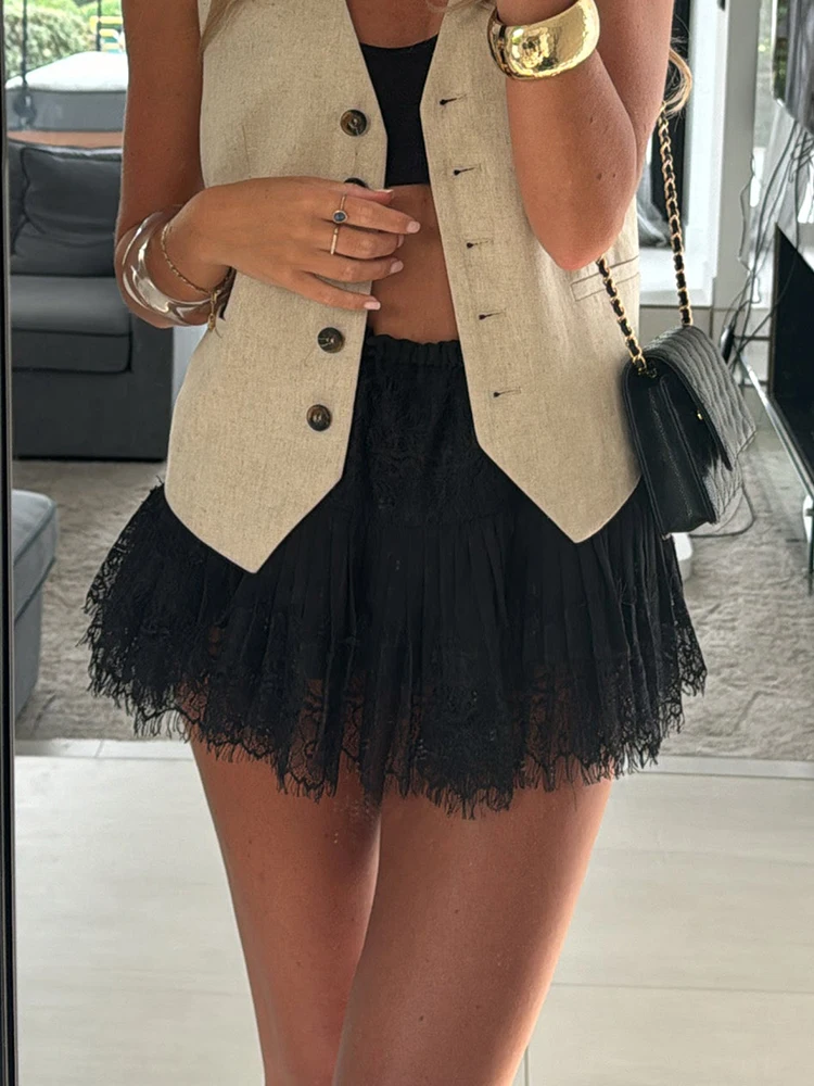 عطلة مرونة الخصر التنانير الصغيرة الأنيقة، المرأة الربيع الصيف كل مباراة الأزياء التنانير، الحلو الدانتيل المرقعة التنانير النسائية الأنيقة #1