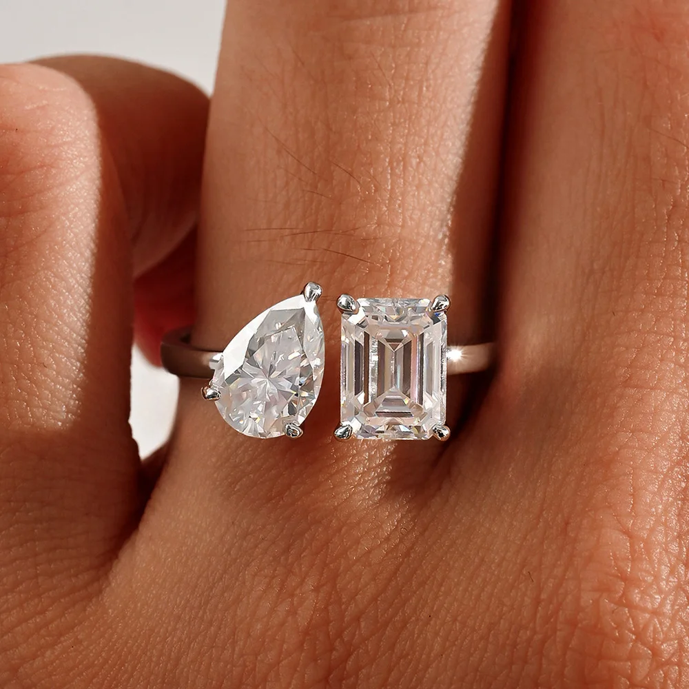 

CEICI 3.5cttw Two Stone Toi Et Moi Moissanite Wedding Rings S925 Silver 18K Gold Plated for Women Engagement Party Fine Jewelry