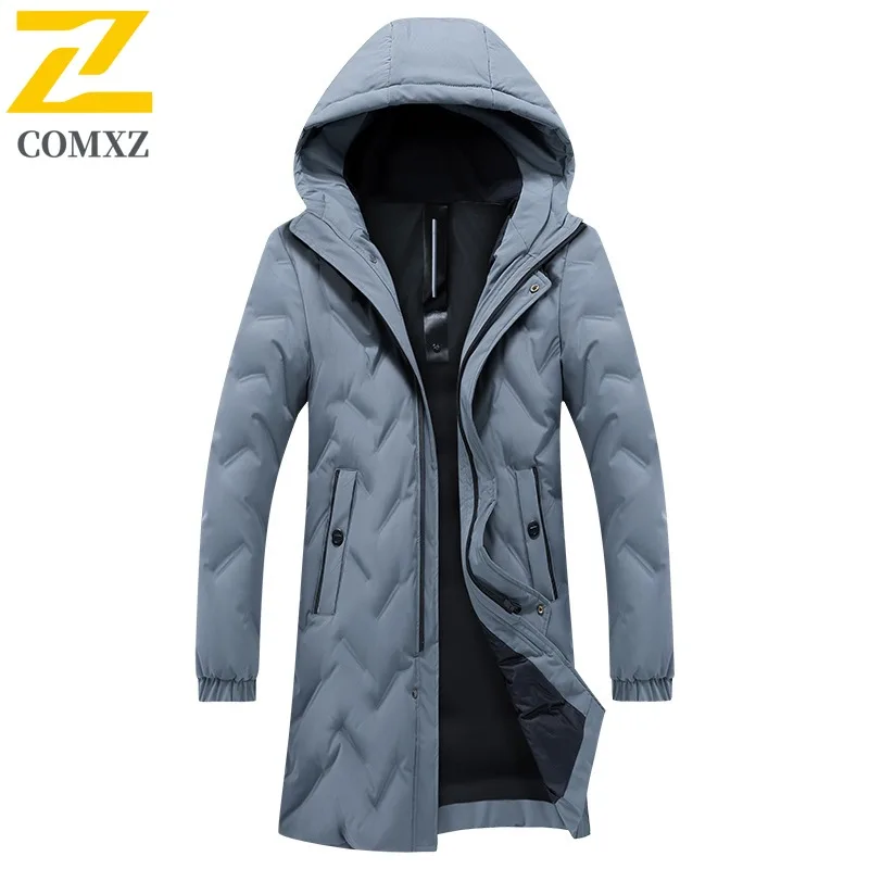 

COMXZ 2025 Новый мужской длинный плащ, весенняя новая рабочая одежда, куртка в американском стиле с капюшоном, однотонное легкое водонепроницаемое пуховое пальто
