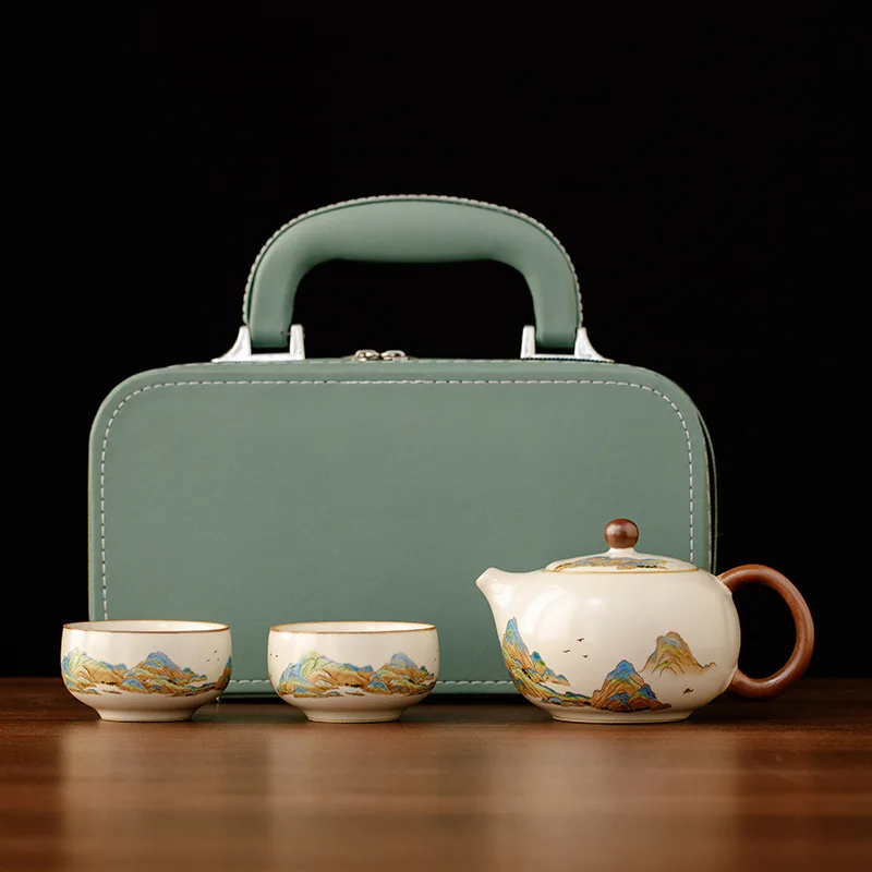 Jiangshan Ru Kiln Kung Fu Tea Set Teapot Teacup Light Luxury High-end Gift Box Gift to Leading Customers