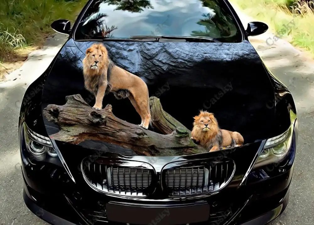 Mighty Lion Animal Car Hood Sticker Painting Self-adhesive Universal Car Accessories Film Modified Hood Protect Decal Decoration