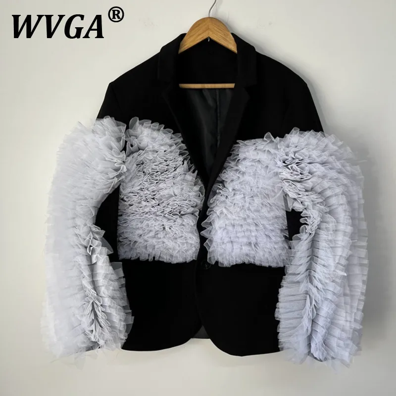 

WVGA Spring Autumn New Man Contrast Color Three-dimensional Mesh Design Trendy Blazer Niche Chic Casual Suit Coat Ins Y2K W10524