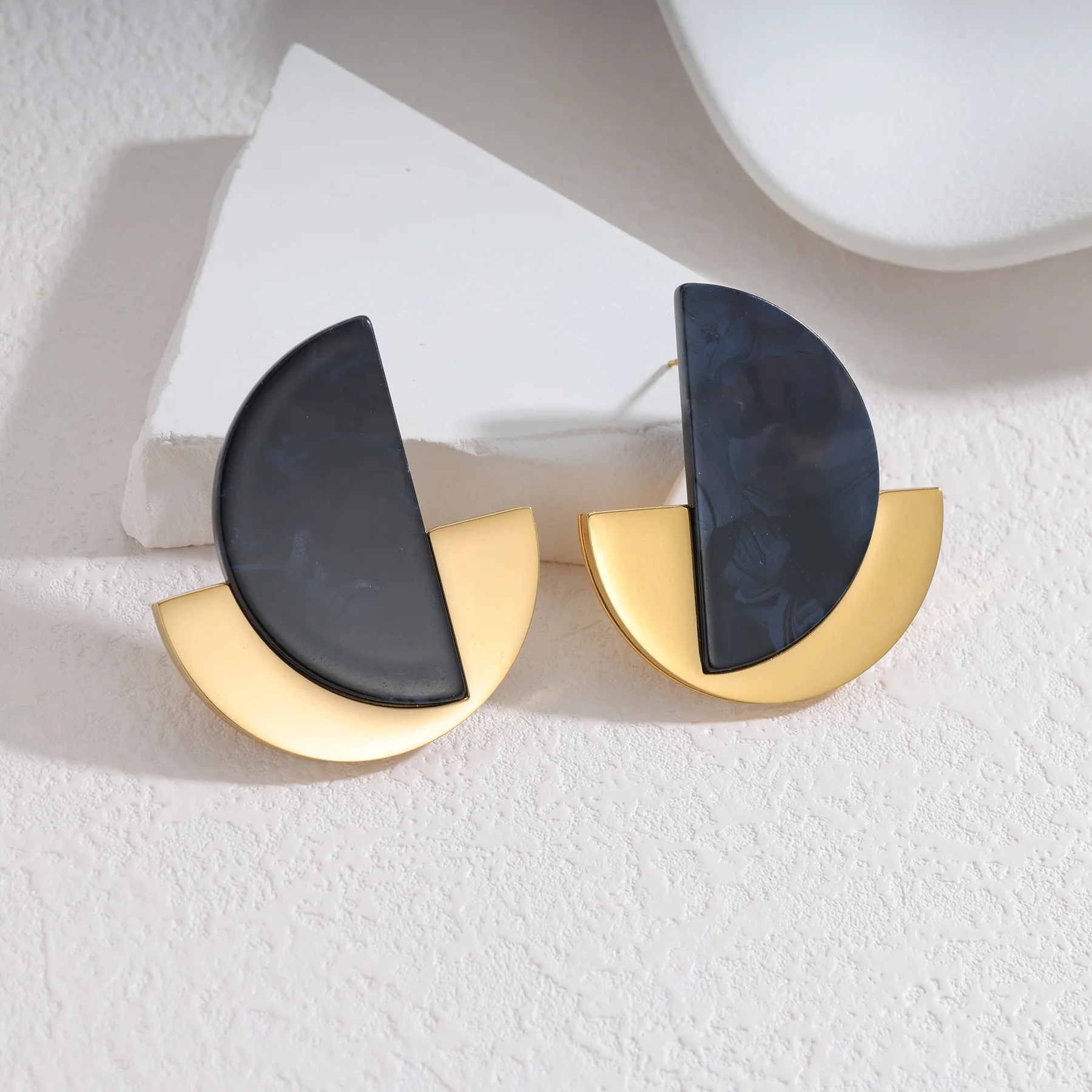 Kissmoon Geometric Semi-circular Symmetrical Color-blocked Earrings for Women Brithday Party Jewelry Accessories Fashion Gifts