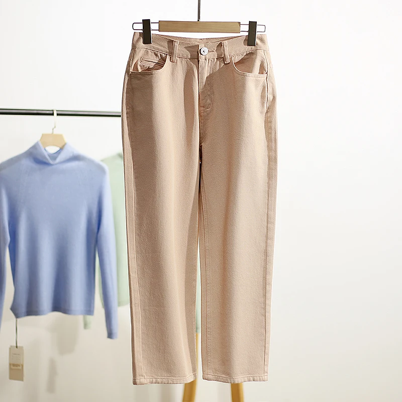 

Washed Cotton Straight Leg Jeans Elegant High Waist Long Pants for Women Spring New Arrival Pure Cotton Denim Pants