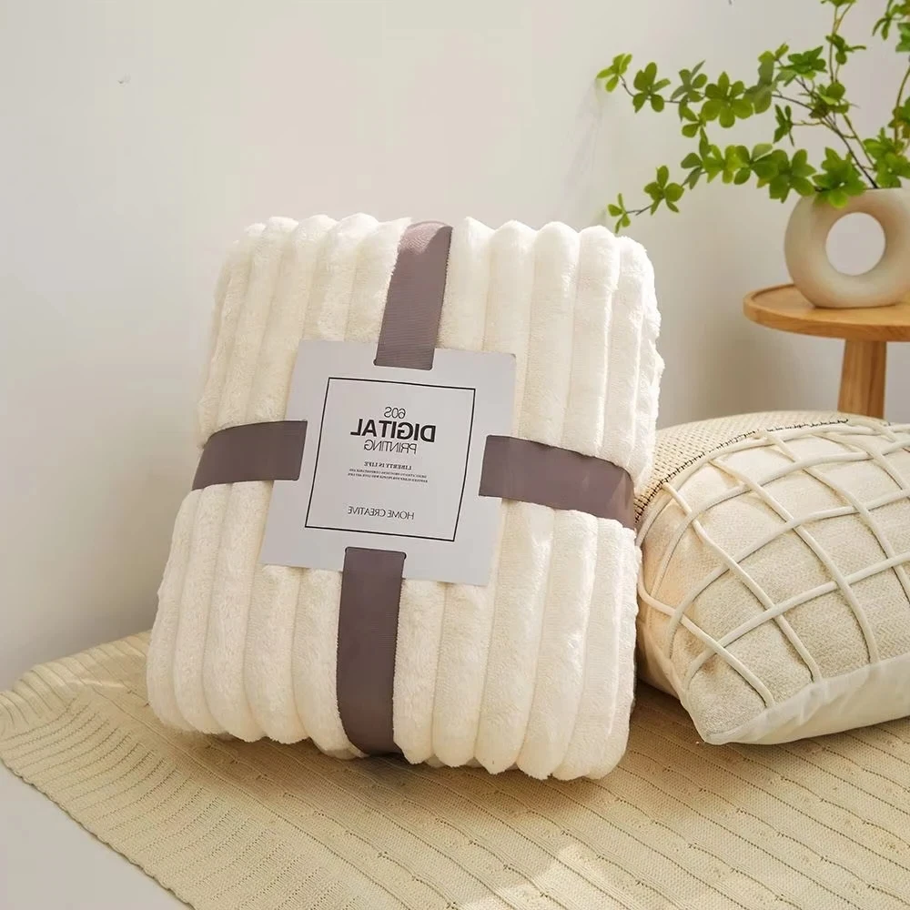 

Новое двустороннее теплое одеяло, приятное для кожи теплое одеяло, однотонное дышащее полосатое одеяло